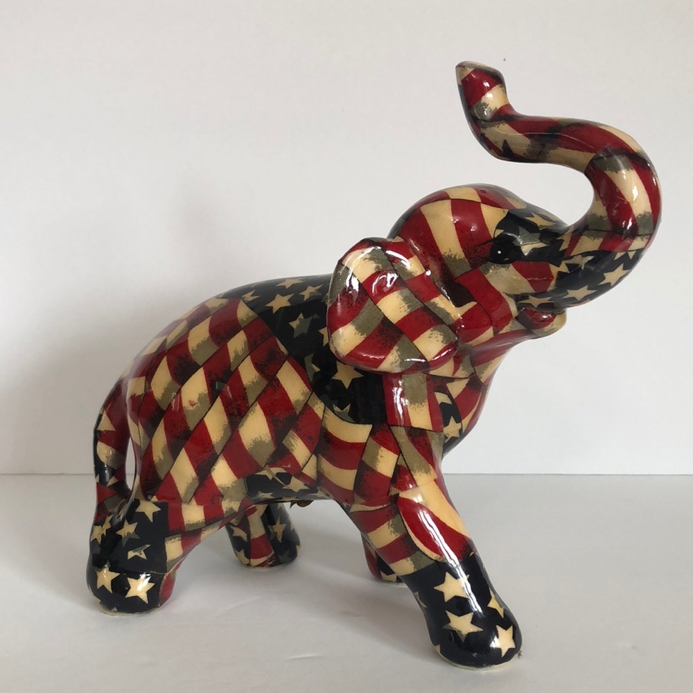 Vintage Patchwork LaVie Patriotic Elephant Decor Accent Piece